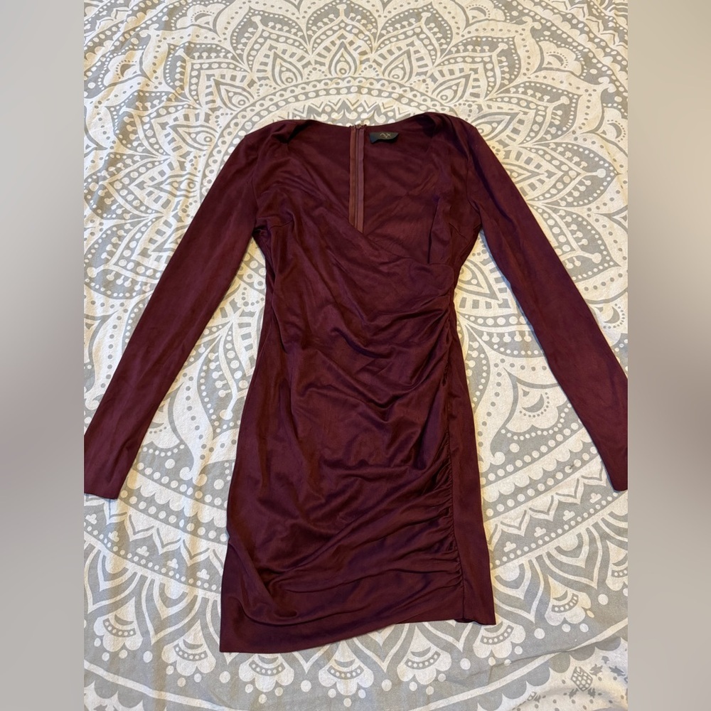 Velvet ruched v neck dress